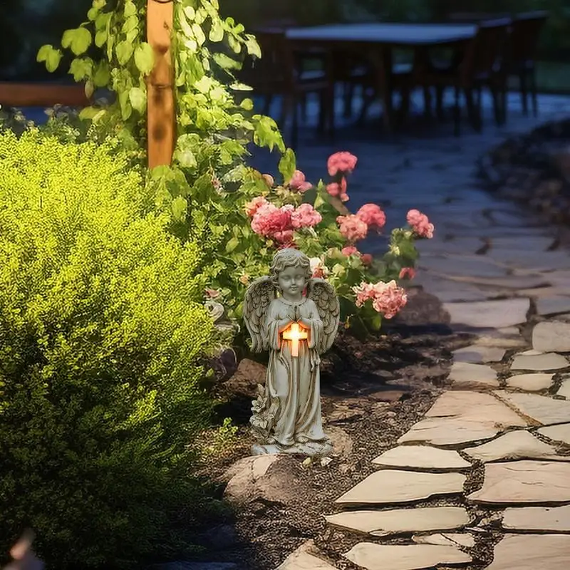 Solar Garden Angel Statue Resin Praying Angel For Cemetery Decoration Solar Memorial Angel For Lawn Porch Patio ornament