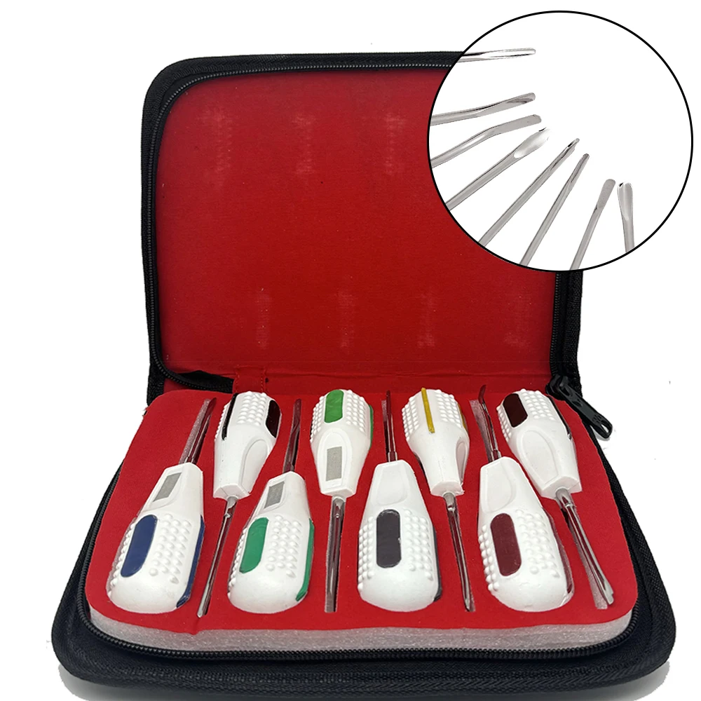 8Pcs/Set Dental Luxating Elevator Curved Root Elevator Kit Minimally Invasive Surgical Tooth Extraction Dentistry Tools