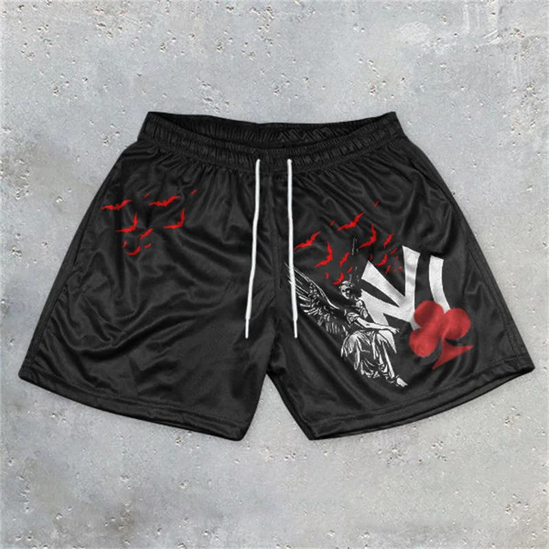 Pantalones cortos con estampado de letras gráficas para hombre, Shorts transpirables de secado rápido con bolsillos, informales, para entrenamiento,