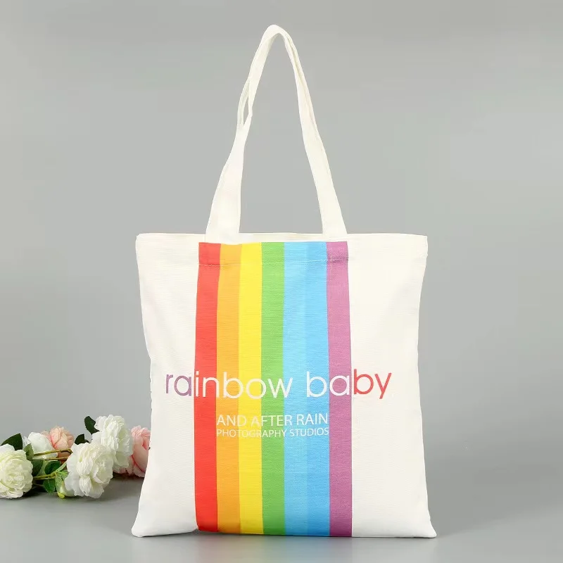 Canvas Shopping Bag For Women And Girls Large Rainbow Shoulder Bag For Students