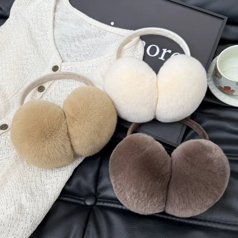 Women's Rex Rabbit Fur Earmuffs Fashion Ear Protection Thickened And Keep Warm Earmuffs Ear Muffs For Outdoor Ski City Stroll