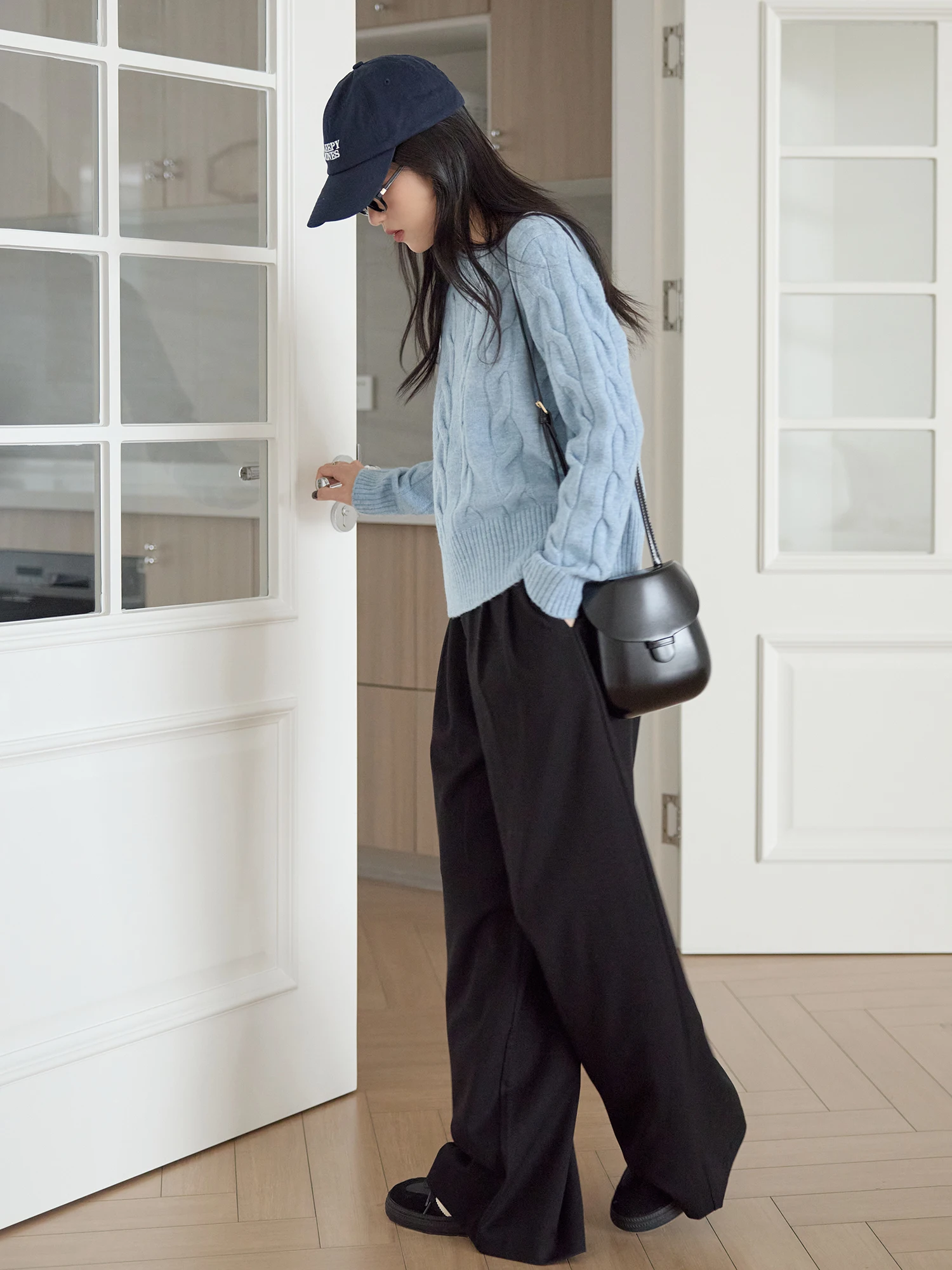 

Отно-синий витой вязаный свитер, женский осенне-зимний мягкий вязаный топ с круглым вырезом Ne Twist, теплый вязаный топ для поездок на работу