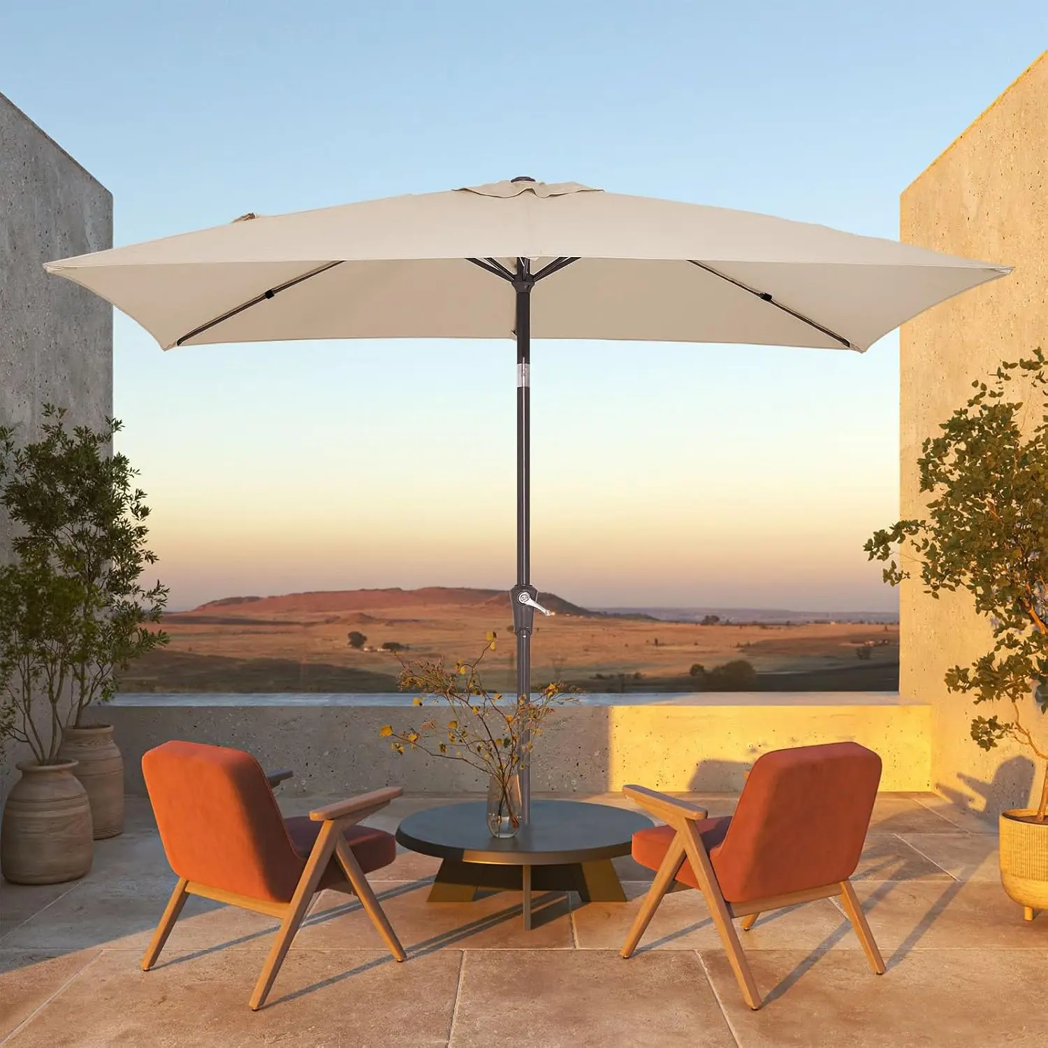 6.5 x 10 ft Rectangular Patio Umbrella w/Crank, Beige