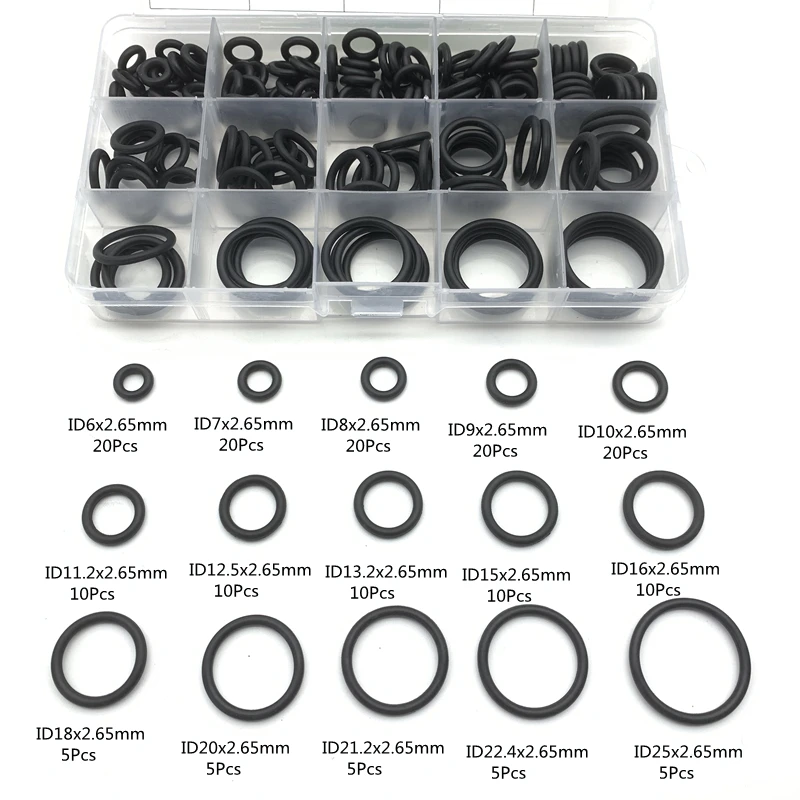 175pcs NBR O Ring Seal Gasket Thickness CS 2.65mm ID 6~25mm Nitrile Butadiene Rubber Spacer Oil Resistance Washer Round Shape