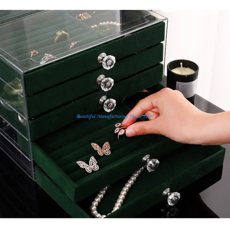 

E56A Space Saving 5 -Layer Jewelry Организатор PET Velvets Корпус регулируемые отсеки для серьго