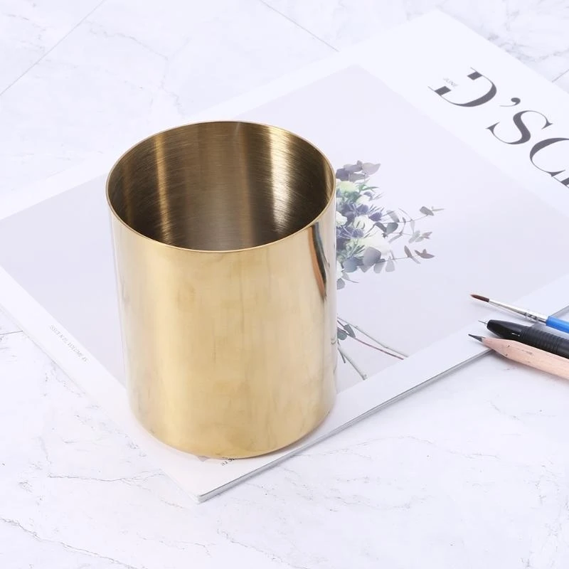 Golden Pen Pencil Pot Holder Container Home Desk Stationery Decor