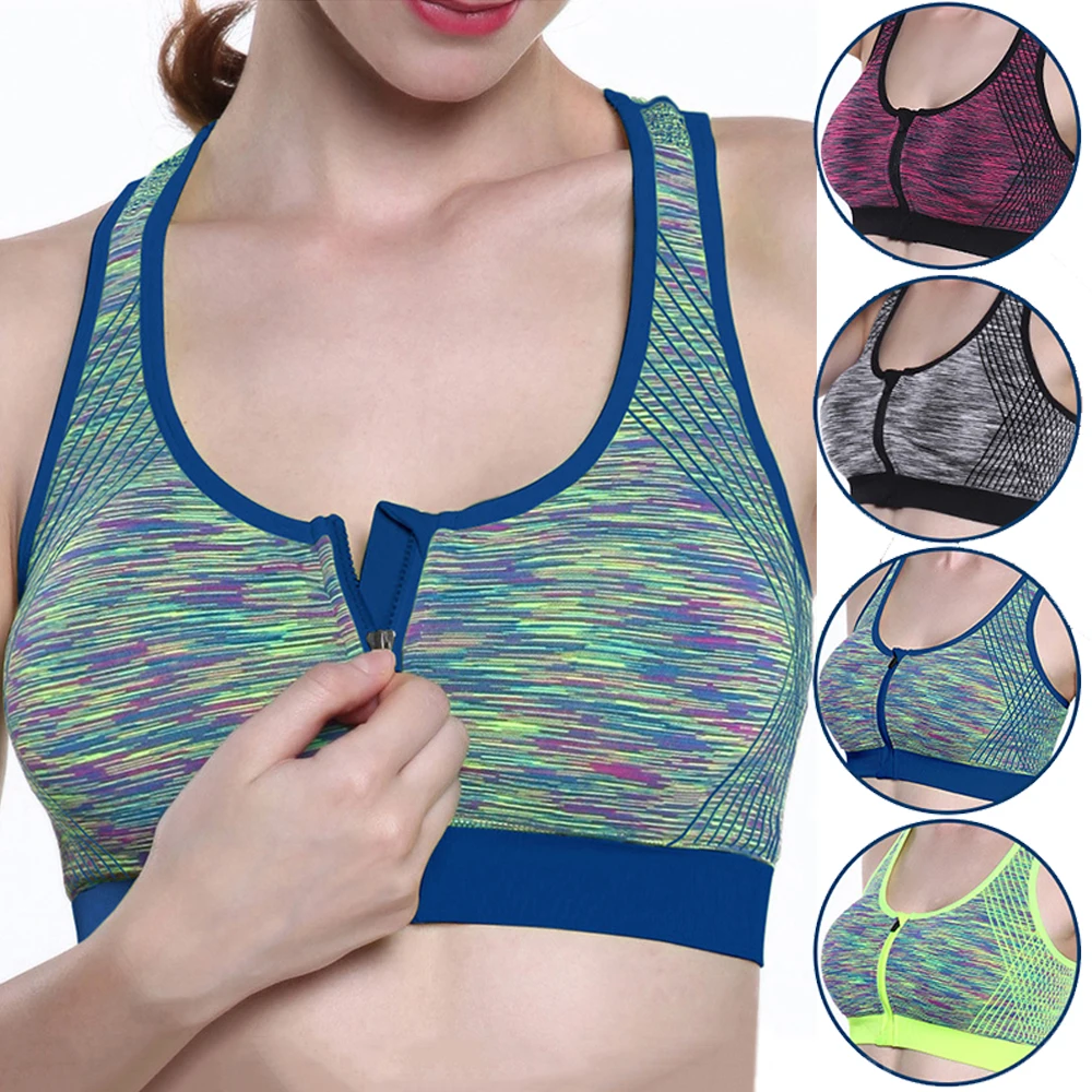 Sport-BH für Damen mit Reißverschluss vorne, Crop-Tops, Fitness-Top für Gym, Jogging, Yoga, Stoßfester Sport-BH für Frauen, Workout-BH