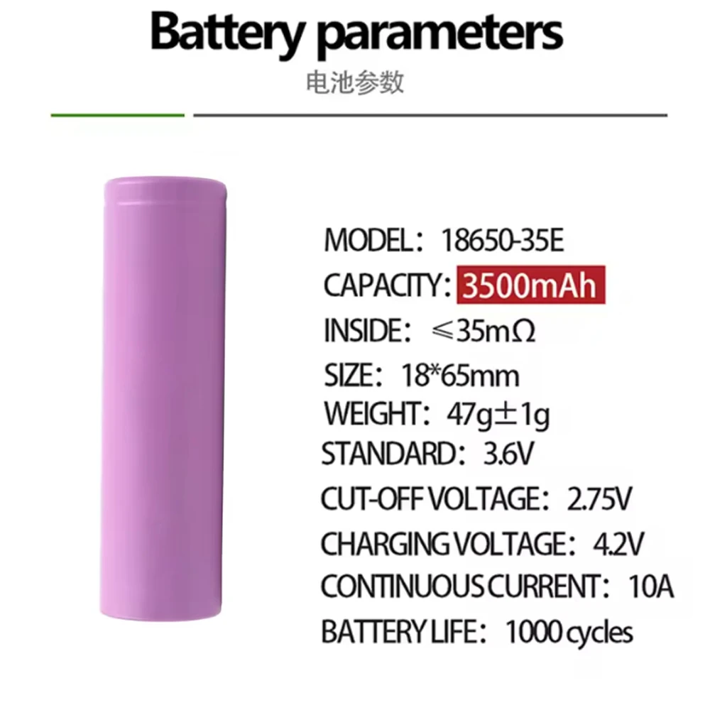 

100% original 18650 3500mah 20th discharge inr18650 35e 3500mah 18650 3.7v li ion rechargeable battery