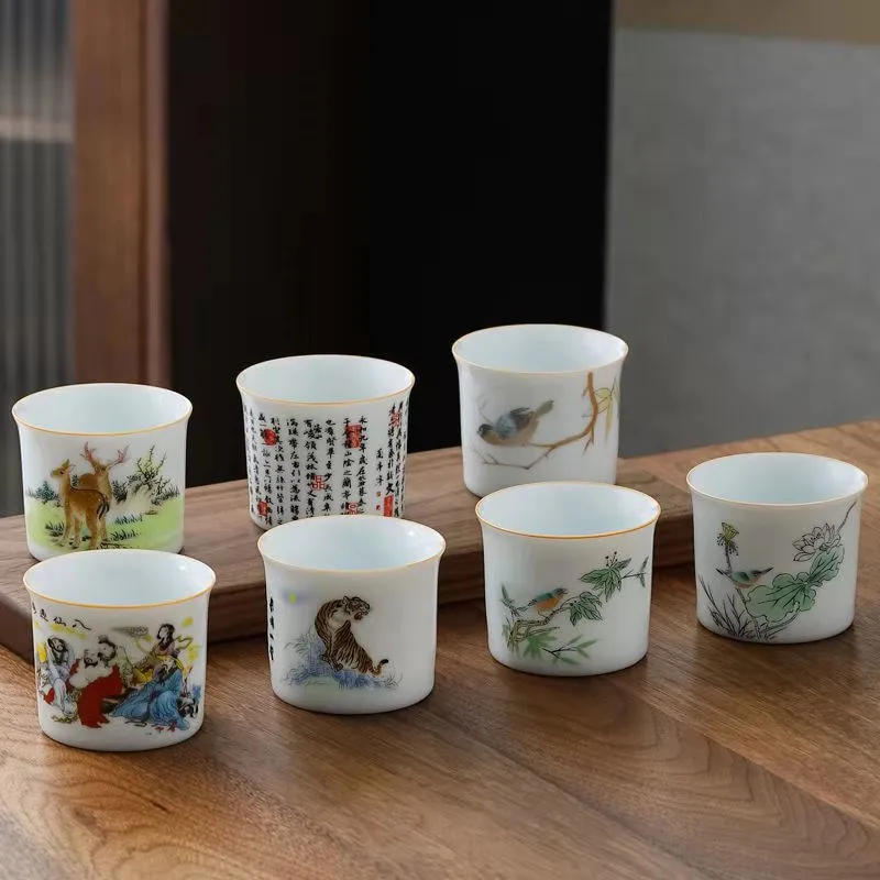 Ceramic Individual Single Cup Tea Set Master Tea Cup Tea Bowl Teacup White Tiger Tea Cup Deer Mug