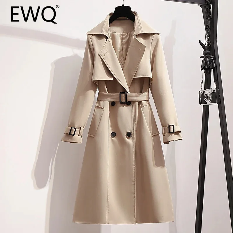 EWQ Moda Autunno Cintura Design Giacca a vento Donna Versatile Colletto con risvolto Doppio petto Cappotto a maniche lunghe Abbigliamento 2024 Nuovo 27X804