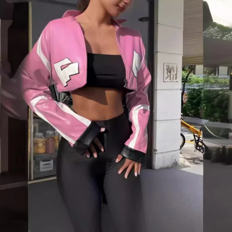 Casaco superior feminino outono/inverno imitação de couro com zíper manga longa retro simples design casual moda nicho versátil magro