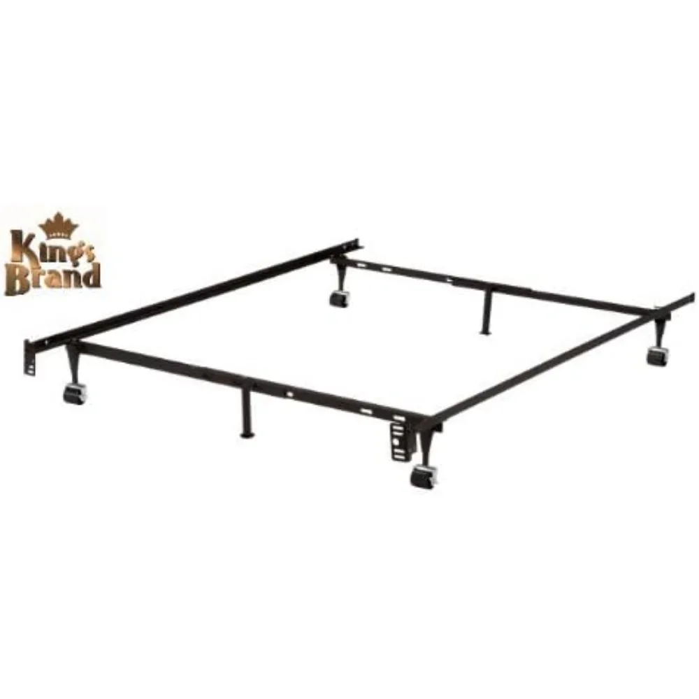 

6-Leg Heavy Duty Adjustable Metal Queen, Full, Full XL, Twin, Twin XL, Bed Frame with Rug Rollers & Locking Wheels
