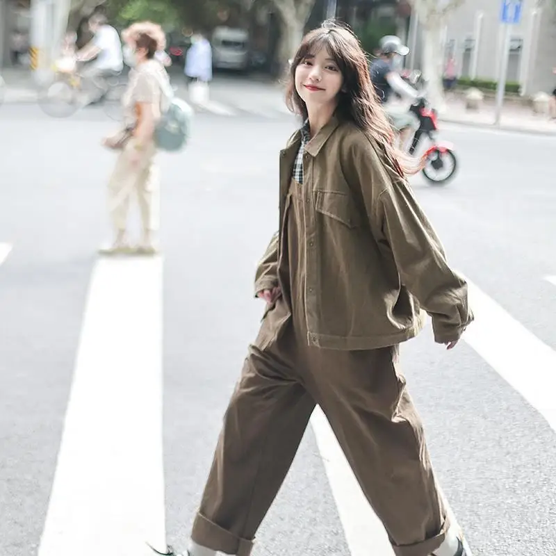 Jumpsuits Women Lovely Leisure Chic Retro Japanese Style Wide Leg Loose Combinaison Femme Streetwear Students Trendy Ins Soft