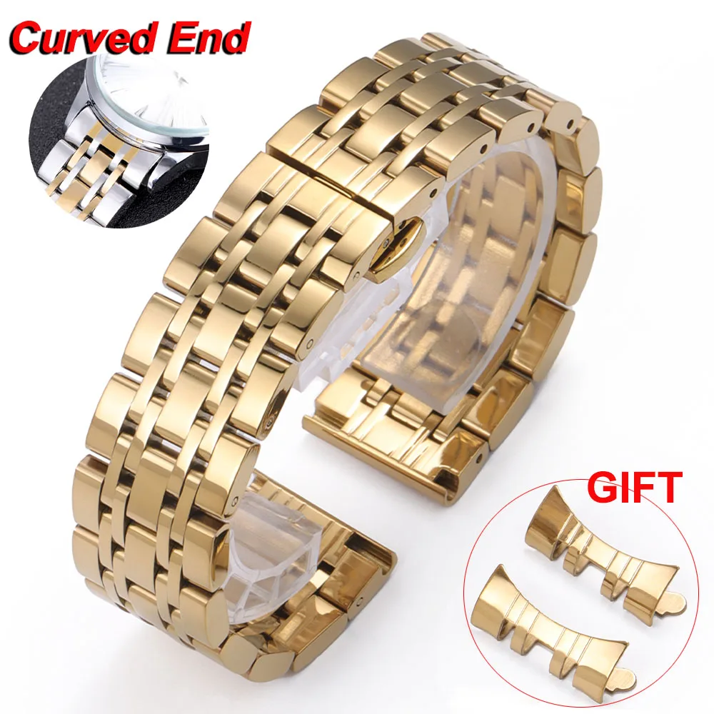 

Curved End Strap Arc 16mm 18mm 19mm 20mm 21mm 22mm Metal Wristbelt Solid Stainless Steel Watch Band for TISSOT Butterfly Buckle
