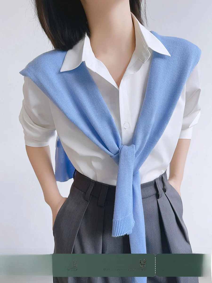 

Elegant Loose Women's White Shirt Spring Summer Commute Style Casual Chic Office Outerwear Long Sleeve Button up Top