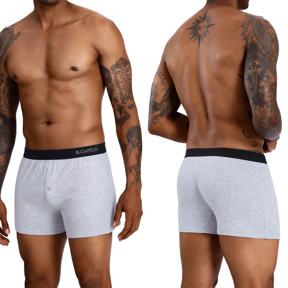 4pcs Reflective Men\'s Panties Front Open Sexy Underpants Mens Boxer Shorts Fashion Cotton Male Trunks Loose Man Boxers