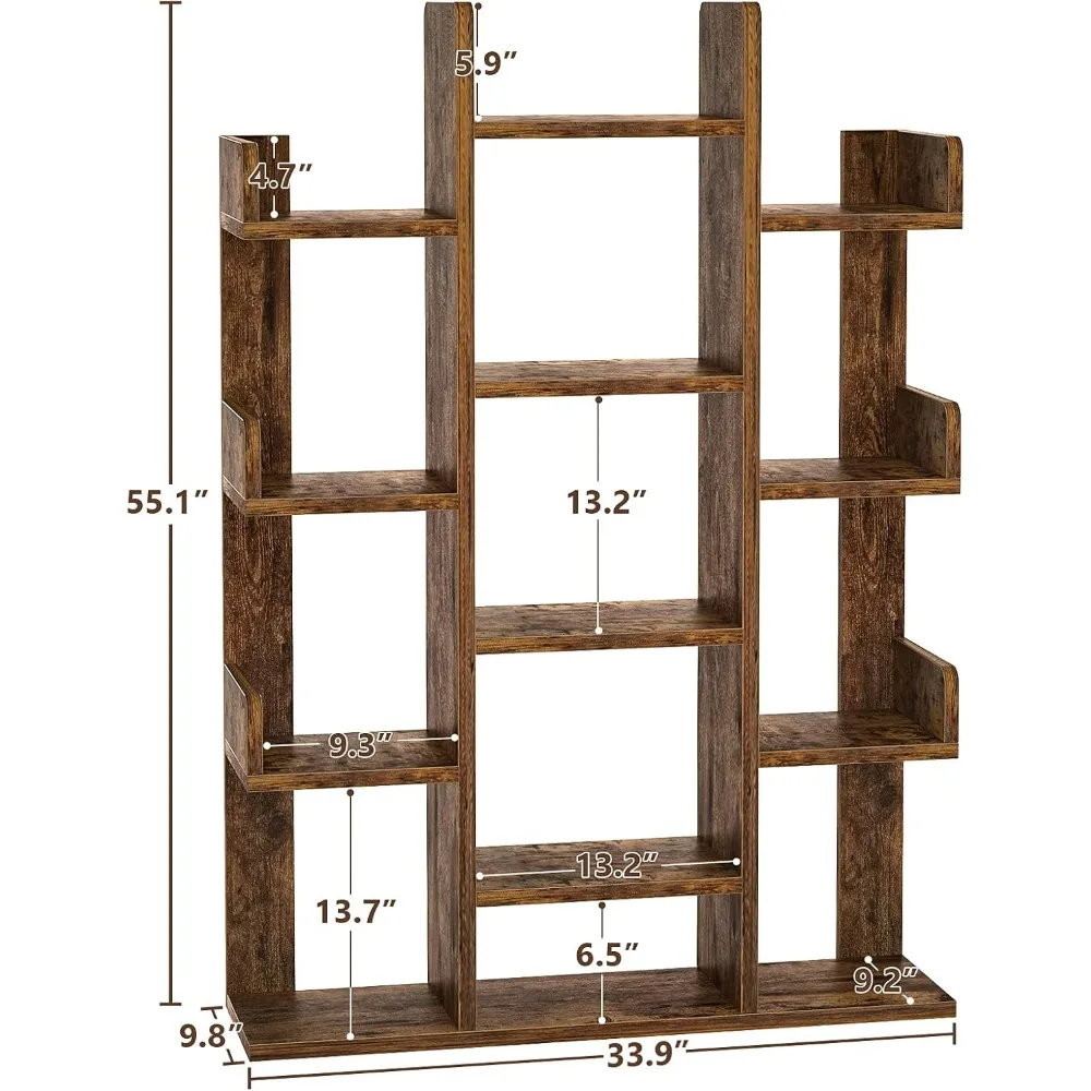 Bookshelf, Tree-Shaped Bookcase Storage Shelf with 13 Compartments, Books Organizer Display Cube Shelves, Bookshelf