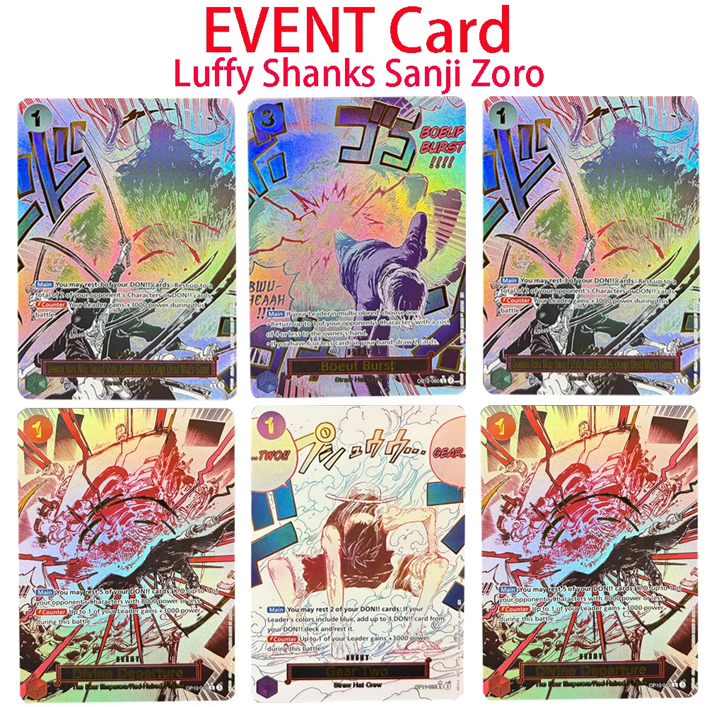 

One Piece Shanks Divine Departure /Luffy Leader Gear TWO/ Sanji Boeuf Buret /Zoro Dead Man's Game Event OPCG Foil Proxy Card