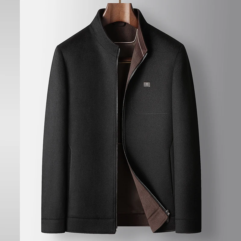 

High Quality Men's Zipper Woolen Coats 2025 Autumn Winter Short Style Warm Wool Windbreaker Jacket Solid Color Overcoat Clothing