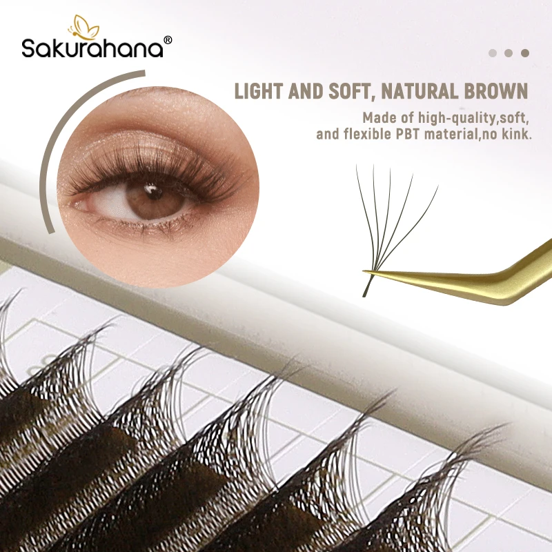 사쿠라하나 브라운 오토 플라워링 W형 3D 4D 5D 프리메이드 볼륨 팬 속눈썹 연장 내추럴 소프트 접착 속눈썹 메이크업 도구