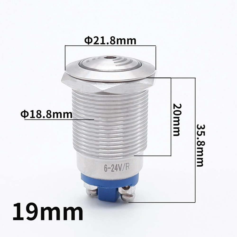 19mm 22mm Metal Buzzer 12V 24V Warning Alarm Indicator Light Signal Lamp Flash Red LED Intermittent Sound Screw Stainless Steel