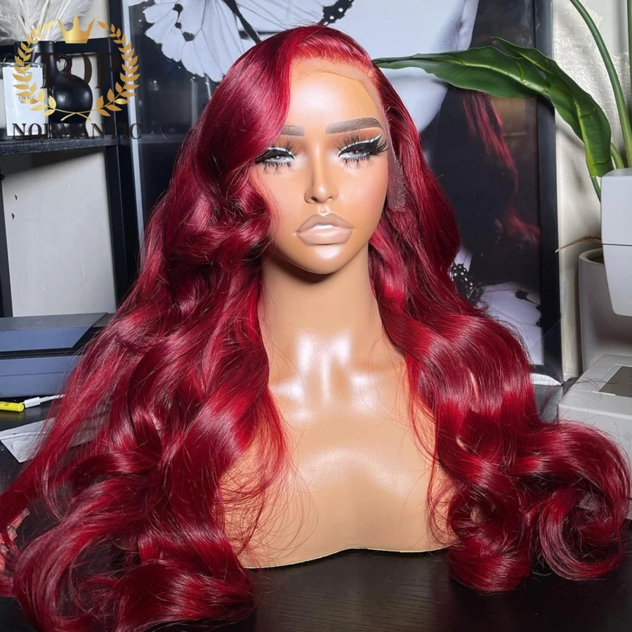 Topnormantic Red Color 13x4 Lace Front Wigs Preplucked Brazilian Remy Human Hair Body Wave Wig Transparent Lace Wigs for Women