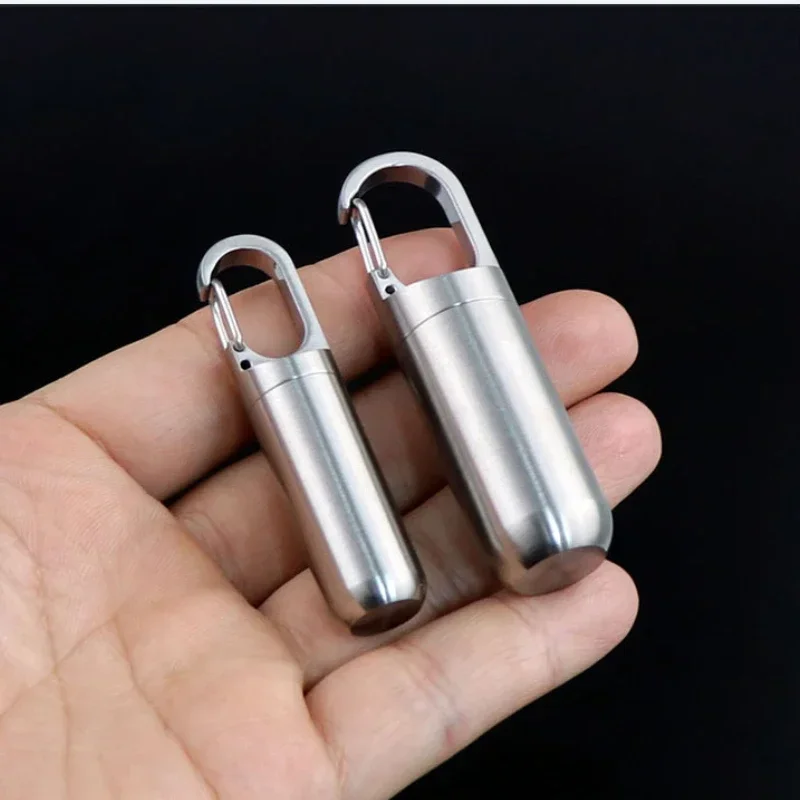 

Portable Mini Stainless Steel Sealed Capsule Waterproof Pill Box Camping Firstaid Pendant Travel Outdoor Portable Pill Case