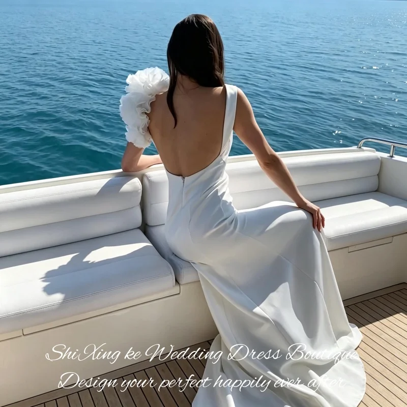 Slim Fit Mermaid Wedding Dress Deep V Backless Flower Shoulder Vestidos De Novia Customized