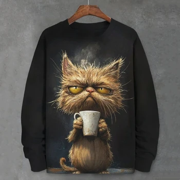 Sudadera divertida para hombre, camiseta de manga larga con estampado 3d de gato de dibujos animados abstractos, ropa para hombre, sudaderas de gran tamaño para hombre, sudaderas con capucha