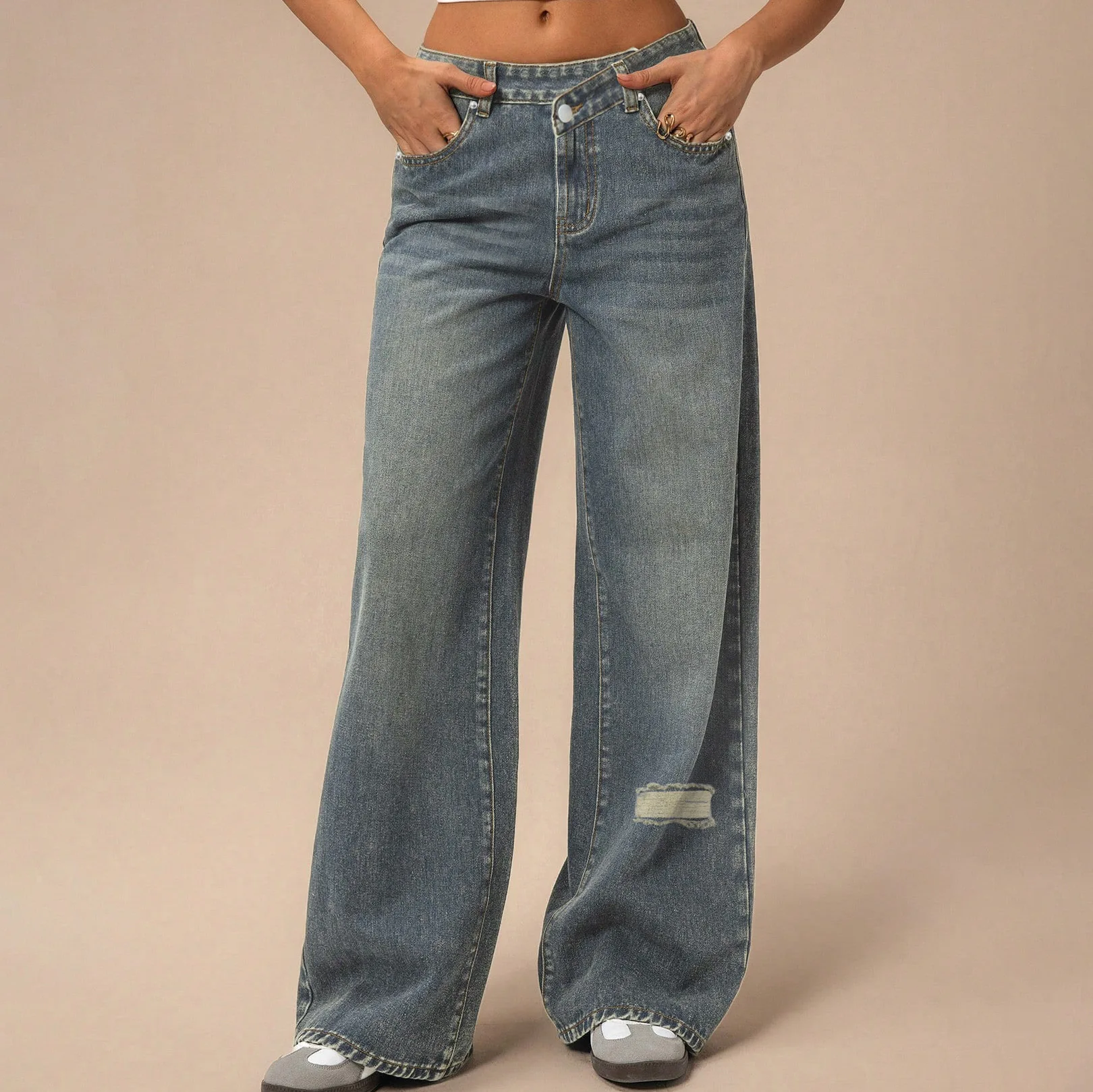 Vintage Low Rise Baggy Jeans for Women Y2k Boyfriend Straight Wide Leg Jeans Loose Fit Denim Pants Y2K Streetwear