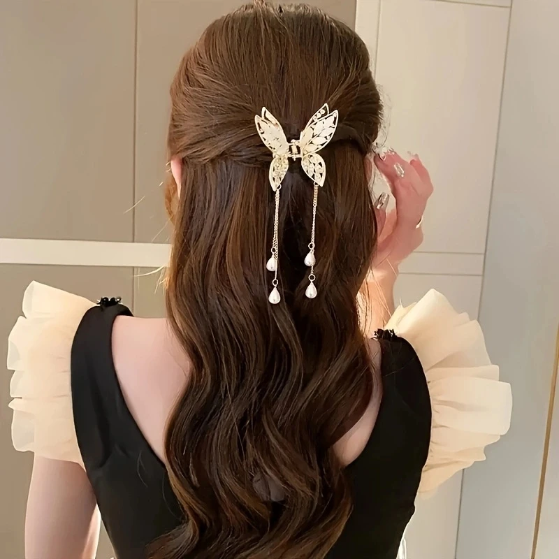 

Украшение для волос в виде бабочки из цинкового сплава, элегантный и милый яркий головной убор, высококачественный захват с имитацией опала, 1 шт.