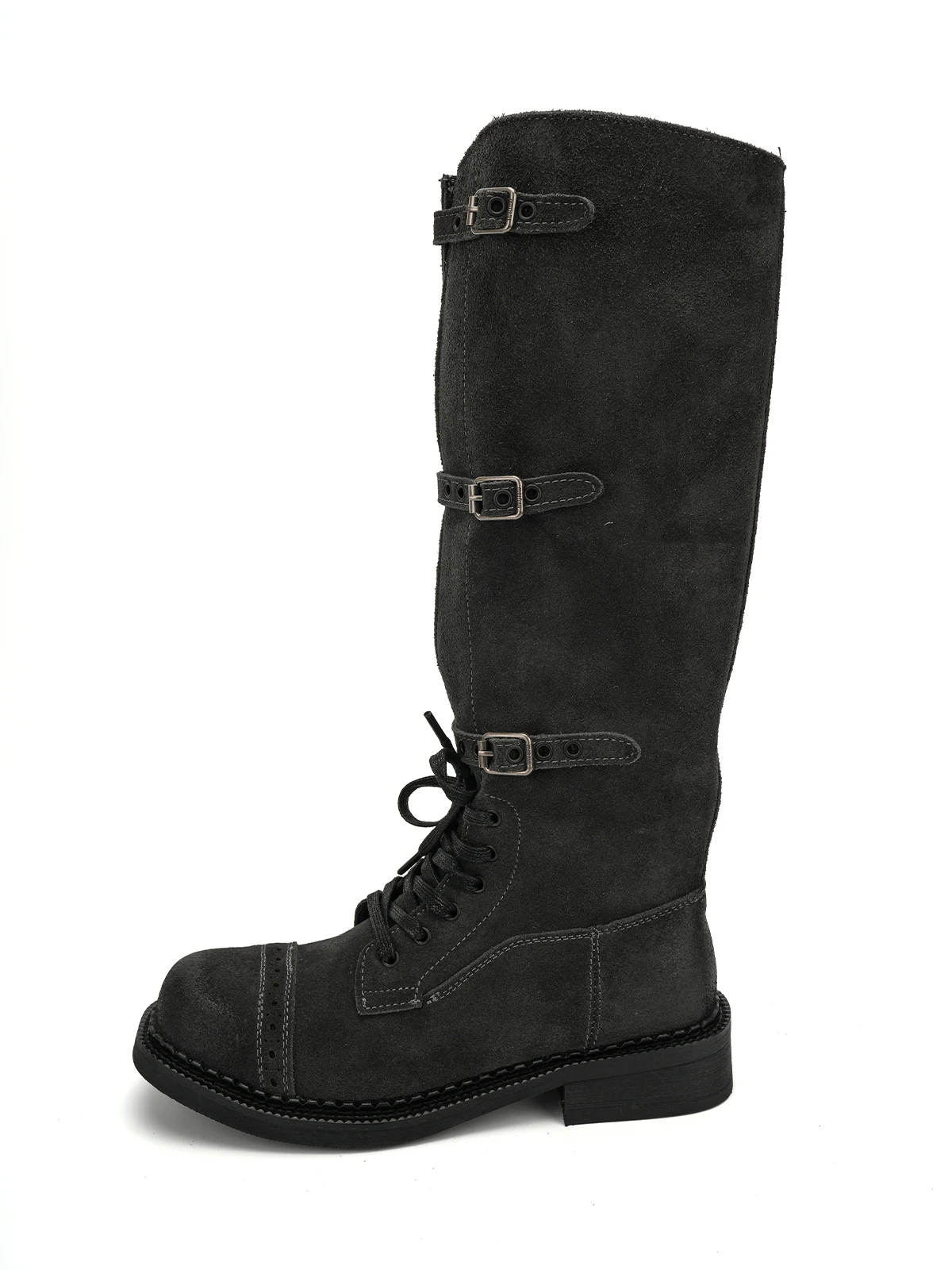 Women Suede Knee-High Boots - Military-Inspired Riding Boots for Women