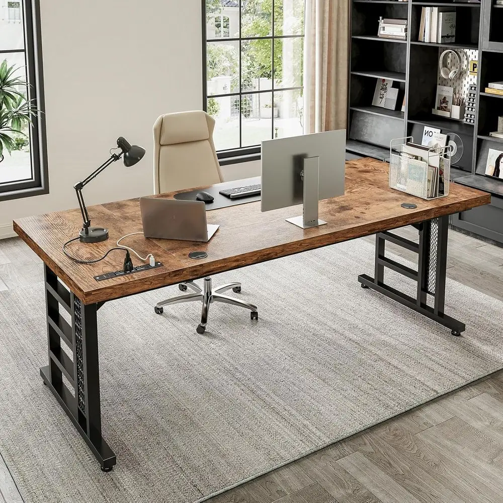 

Письменный стол 78 Executive с USB-портами, толстый и длинный современный офисный стол для бизнеса или дома, винтажный стиль