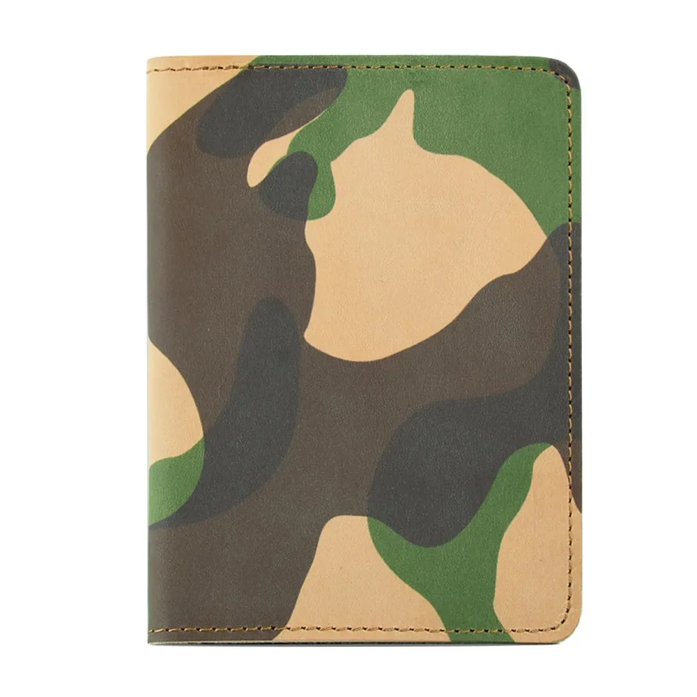 

Tan Leather Camo Passport Cover Military Leather Passport Holder for Soldiers Minimalist Camouflage passport Wallet for Men