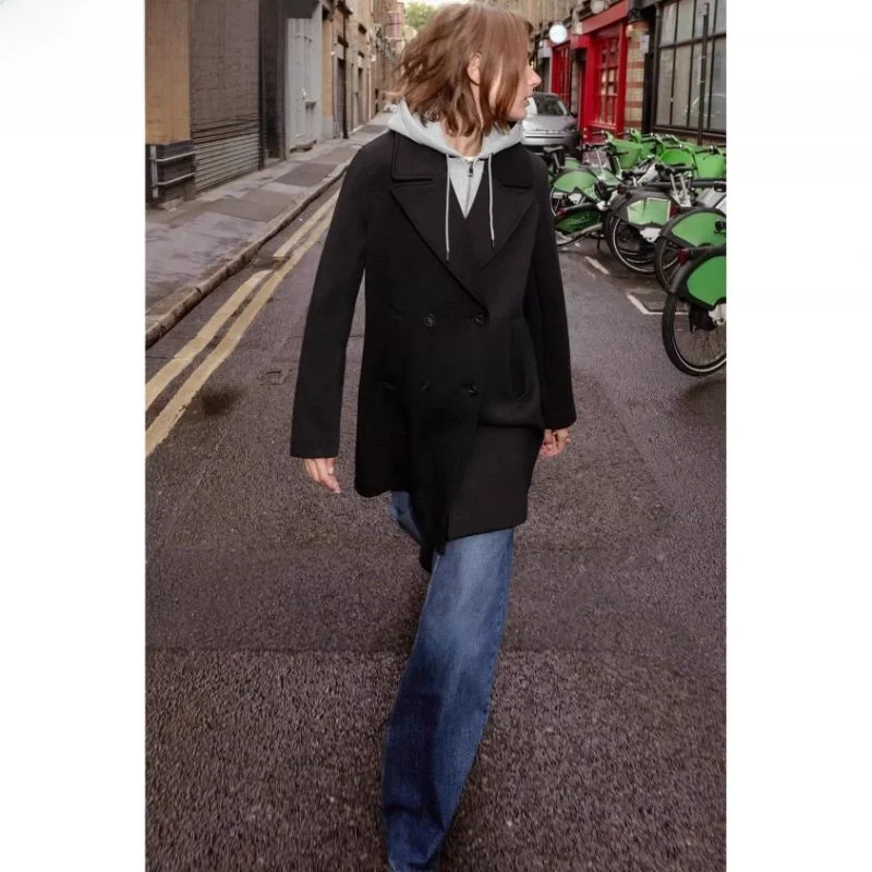 

Новинка осени 2024, женская шапка с двойной отделкой, съемная шапка со шнурком, пальто, верхняя одежда 8073039, длинный свеч для поездок на работу