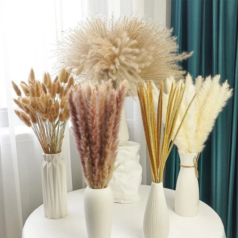 

120PCS Pampas Grass Bunny Rabbit Tail Dried Flower Bouquet Wedding Party Decoration Reed Artifical Flowers Boho Home Table Decor