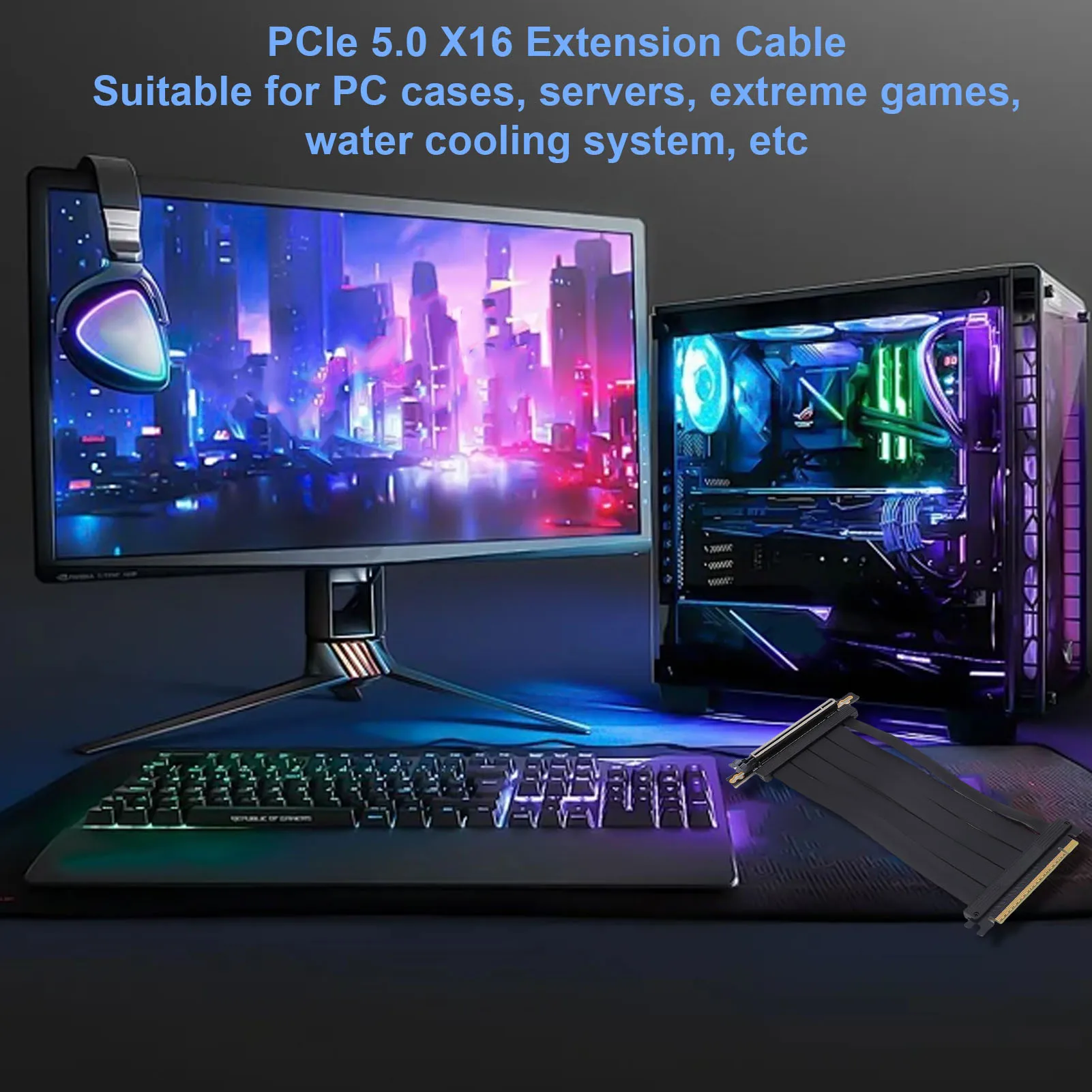 90 Degree Connector 128Gbps High Speed Adapter Riser Card Flexible Cable 20cm PCIe PCI-E 5.0 x16 Extension Cable