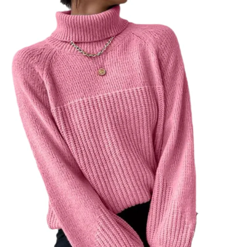 2023 Autumn and Winter New Simple Polo Collar Raglan Sleeve Sleeves Office Lady Comfortable Basic Casual Female Knitted Sweater