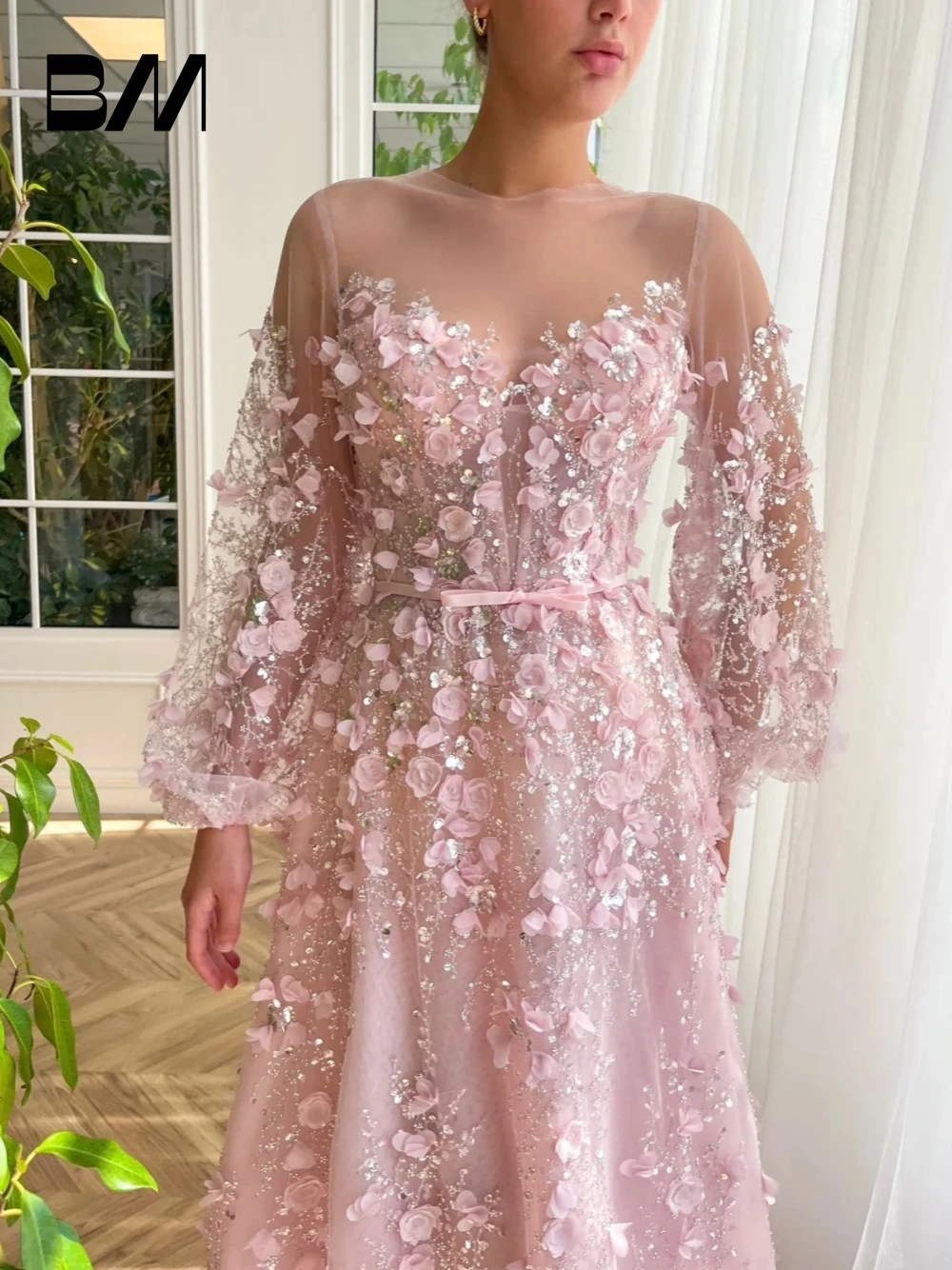 Shiny Blush Pink Delicate Evening Dress Luxurious A Line Party Lace Prom Gown Women Elegant Floral Customized Cocktail Wear