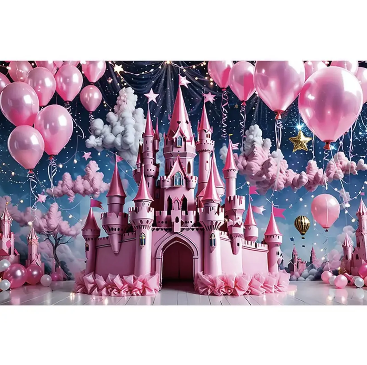 Children\'s birthday decoration background Butterfly Teddy bear balloon Pink castle baby shower background Circus Candy Land