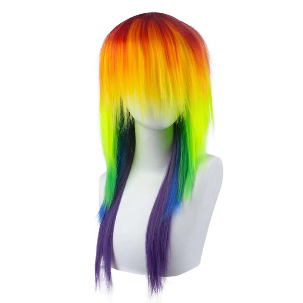 Synthetic Hair Women\'s Cosplay My Little Pony Rainbow Dash Multi Color Heat Resistant Party Wig Free Shipping