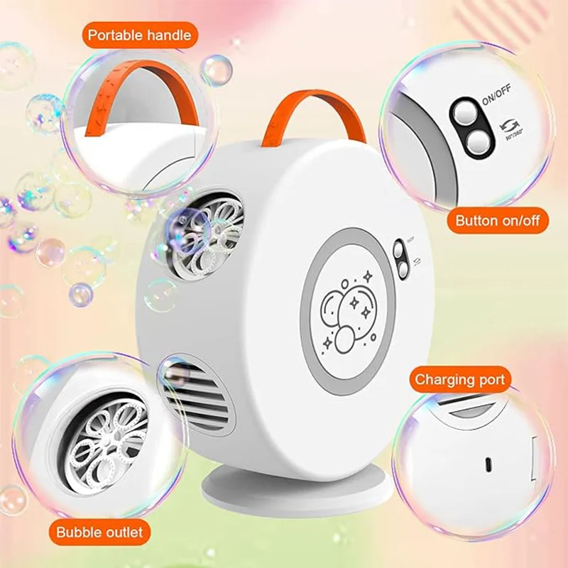 Bubble Machine Automatic Rotating 90°/360° Portable Electric Bubble Machine USB Rechargeable Outdoor Wedding Toy for Kids