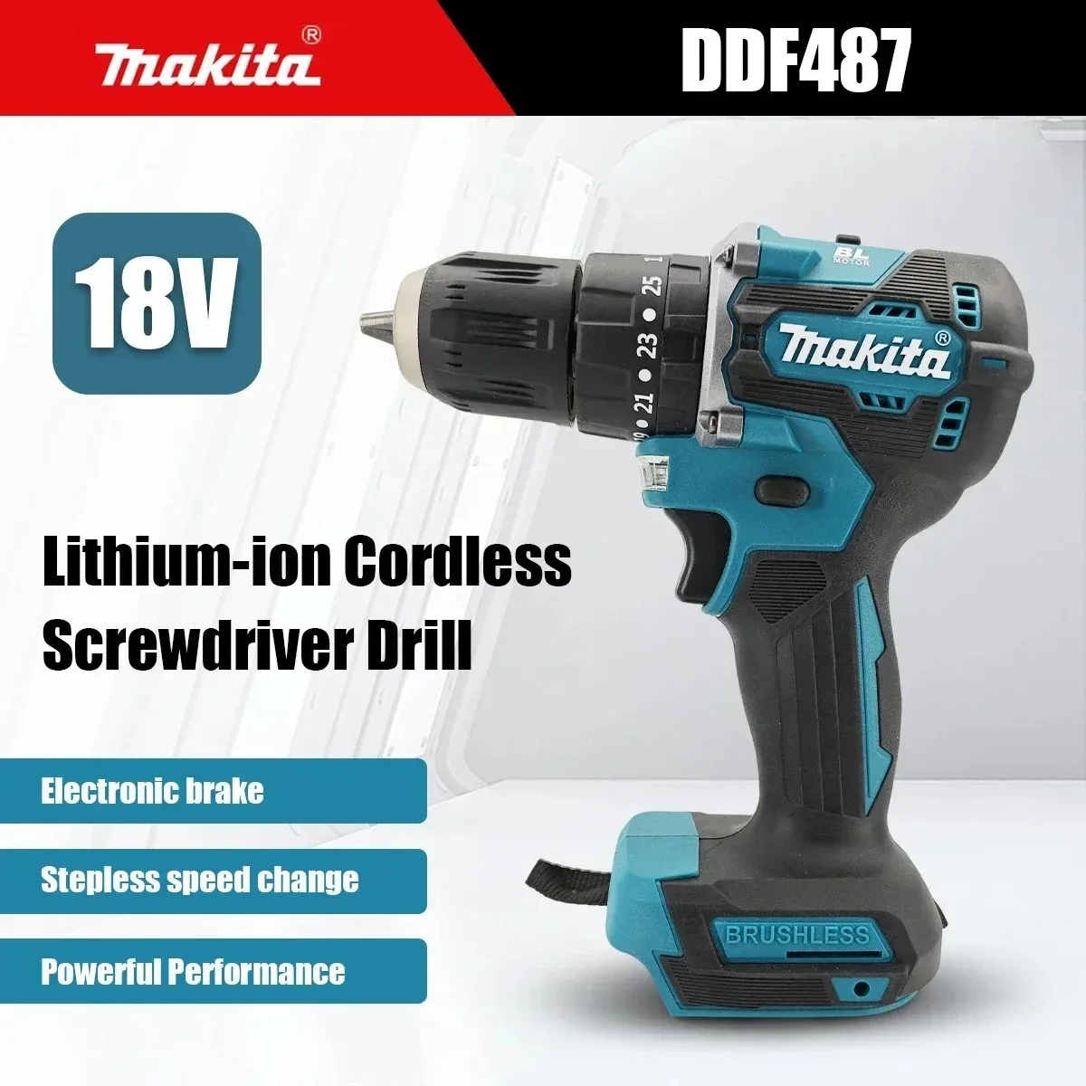 Makita DDF487 18V Rechargeable Cordless Brushless Driver Drill 340W Variable Speed for Home DIY Decoration and Furniture