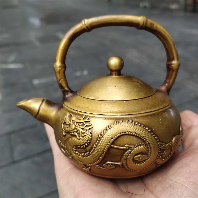 

Brass dragon and phoenix auspicious pot, kungfu teapot, lifting beam pot, exquisite household craft ornaments, auspicious orname