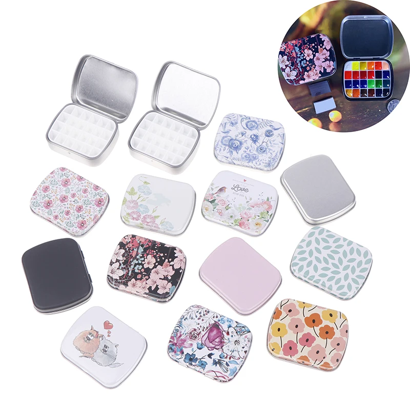 Portable Empty Watercolor Tin Box 24 Grids Mini Watercolor Paint Palette Travel Painting Paint Tray Art Supplies