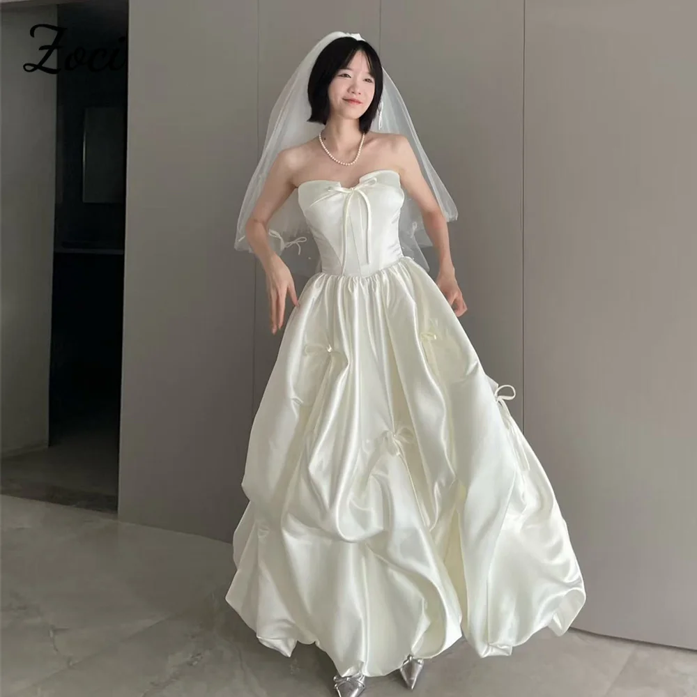 

Zoci Customized Sweetheart Korea Wedding Dresses Photos Shoot Satin Ribbons Women Party Evening Dress Corset A Line Wedding Gown