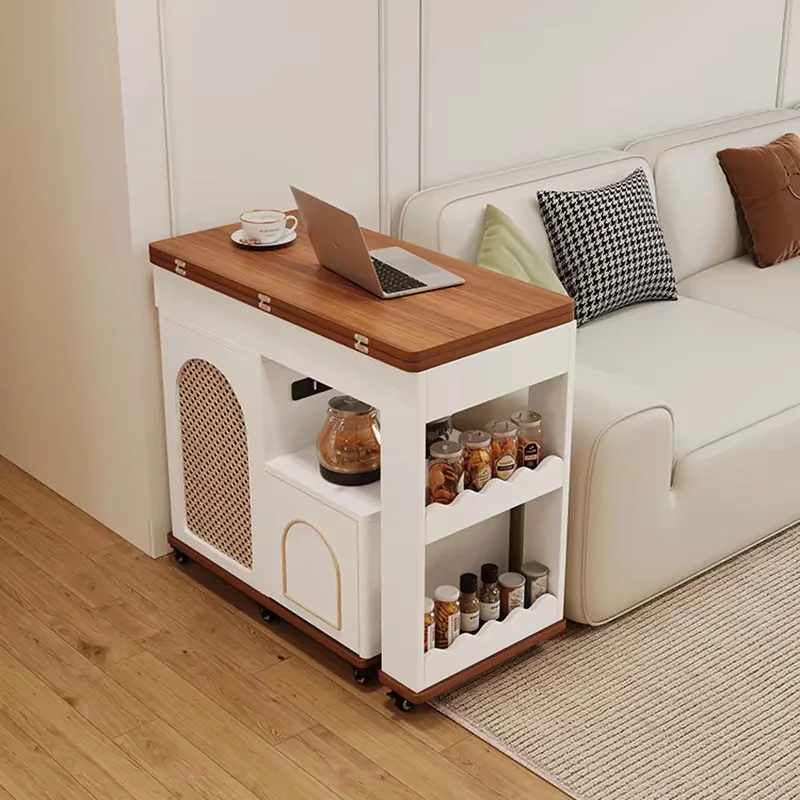 Modern Simple Solid Wood Coffee Mobile Tea Table Solid Wood Retractable Folding Table with Bull Socket