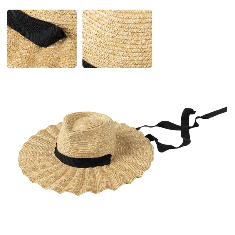 

Straw Hat for Women Fashionable 4.7Inch Wide Brim Hats UV Protections for Beach Vacation Summer Accessory