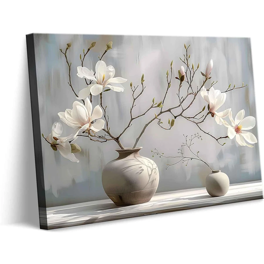 Zen Style Floral full diamond painting kits Magnolia in Ceramic Vase Wall Decor Vintage Country Farmhouse Flower handmade decor