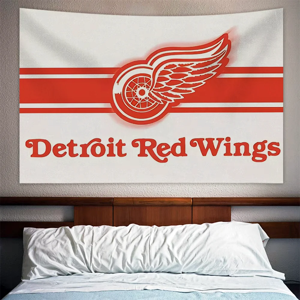 Boho Home Decoration Detroit Red W-wings Living Room Decors Aesthetic Fabric Tapestry for Wall Hanging Cute Room Decor Art Mural